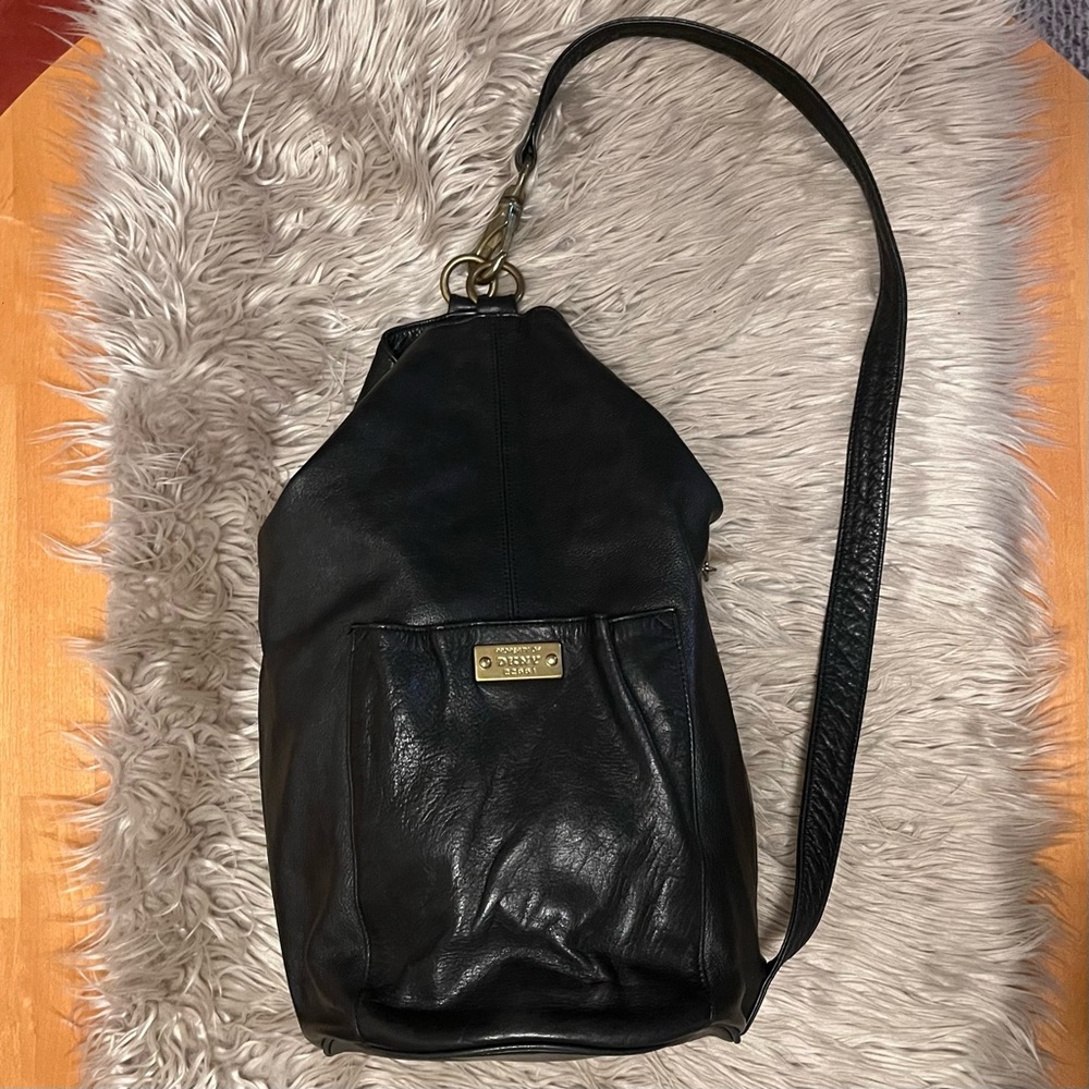 DKNY Black Leather Sling Backpack